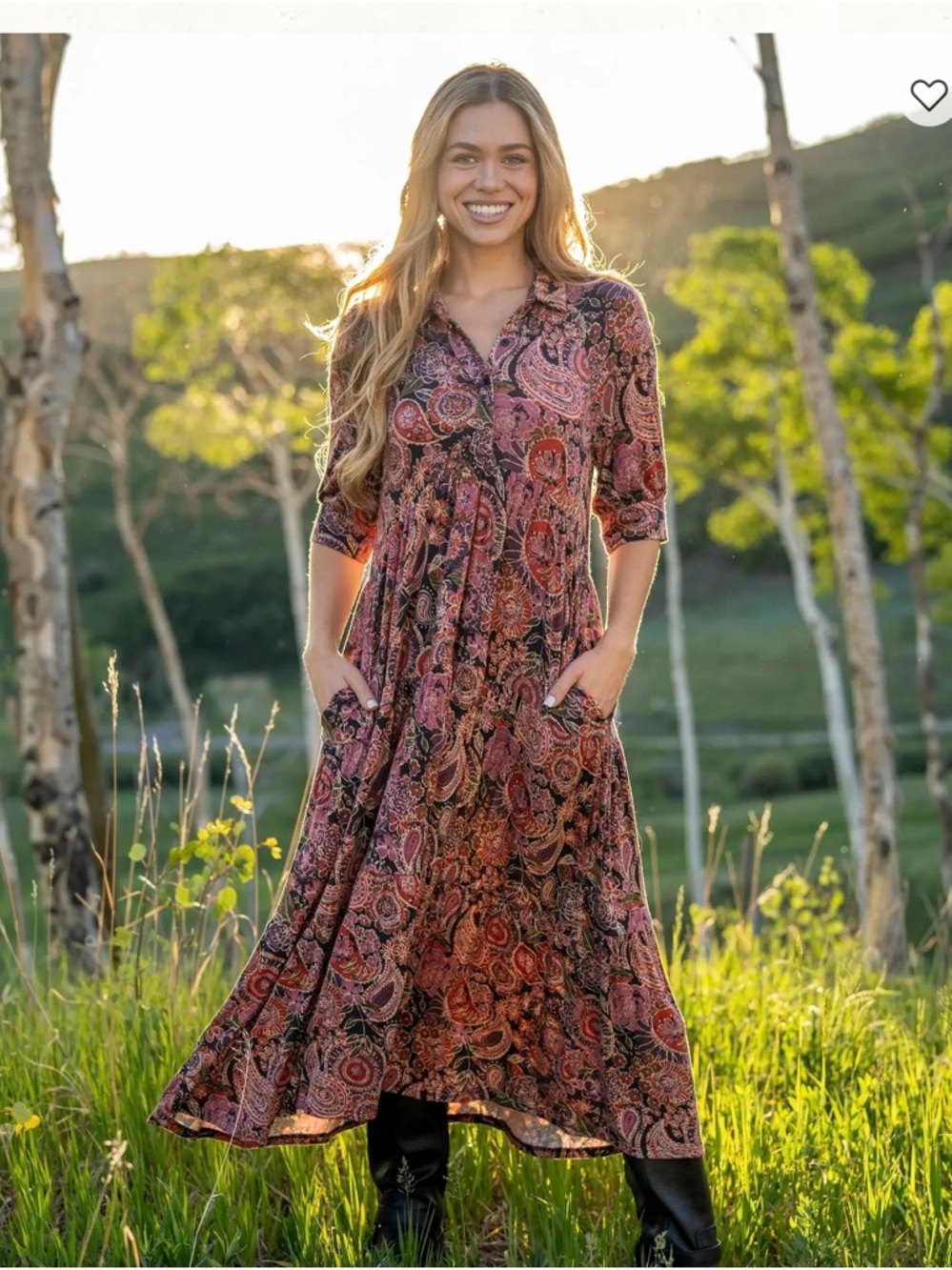 NATURAL LIFE Paisley Midi Dress in Rust and Black